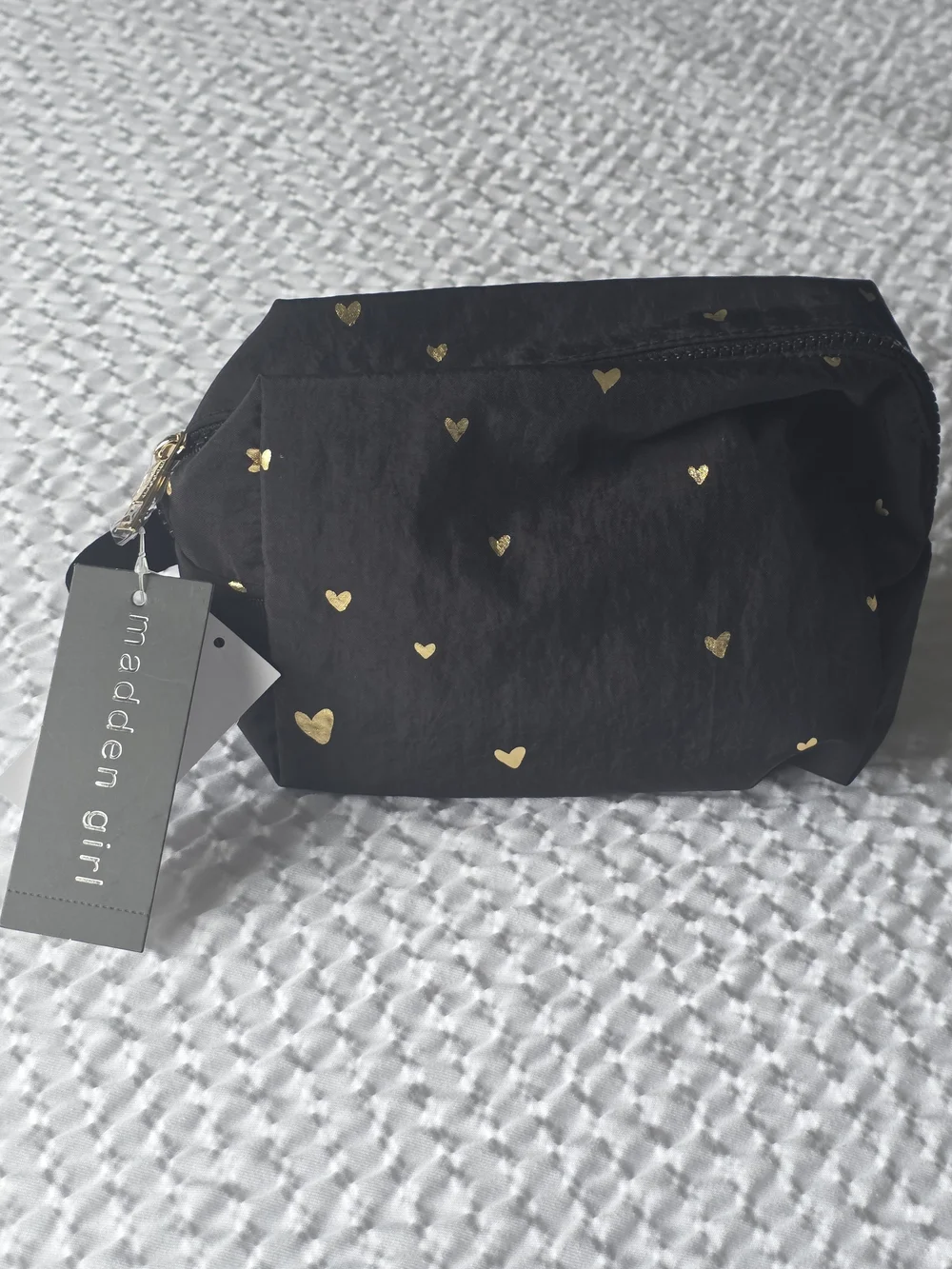 Madden Girl Black Makeup Pouch with Gold Heart Print